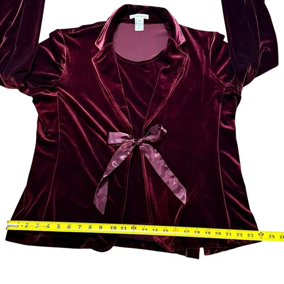 VTG Notations Womens Red Velvet Stretch Satin Tie Front Jacket Built-In Cami XL - Picture 8 of 11